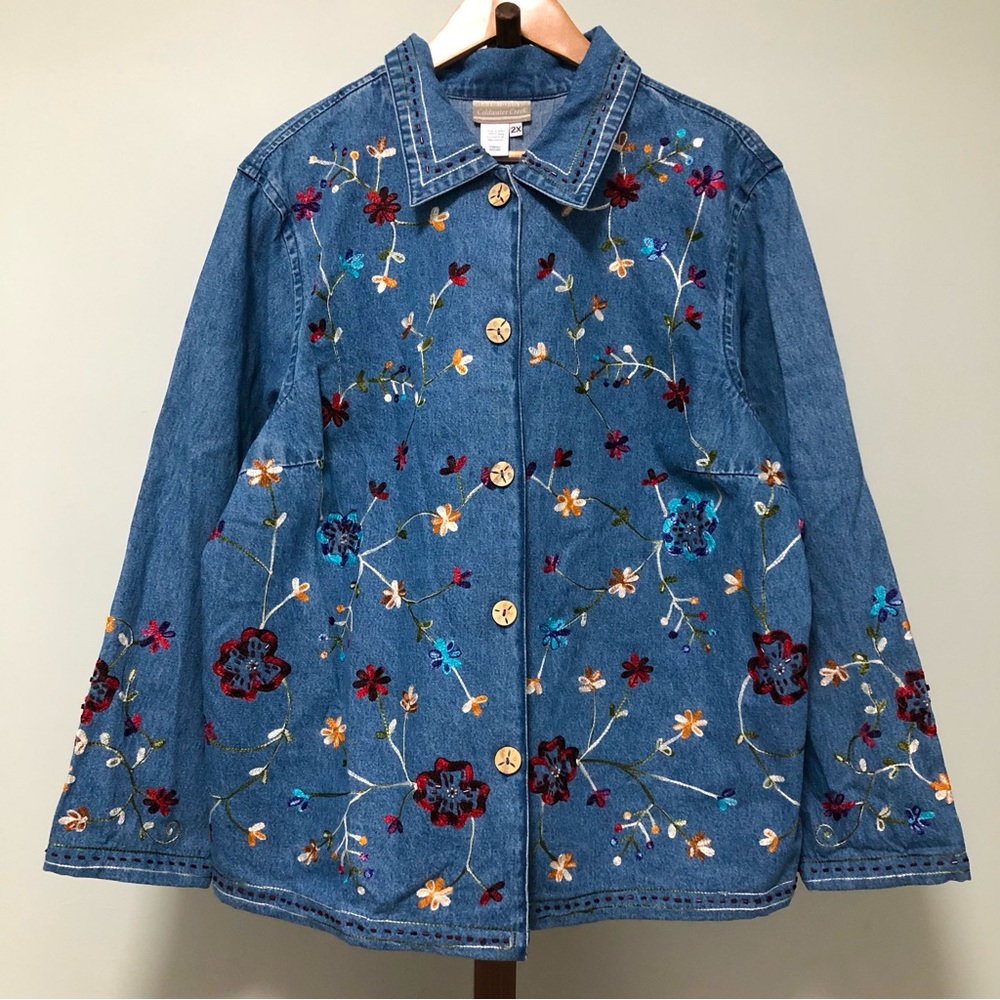 Coldwater Creek Beaded Embroidered Denim Jacket
